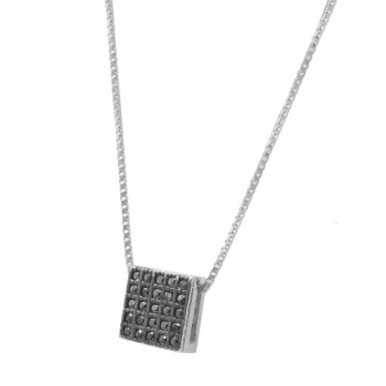 Colar chuveiro quadrado zirconia negra. 2x2xmm, prata. 361180