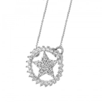 Colar estrela zirconia cristal com aro zirconia cristal em volta, prata. 361194