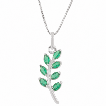 Colar ramo com folhas navete verde, 16x4mm, Prata. 361332 Colar ramo com folhas navete verde, 16x4mm, Prata. 361332