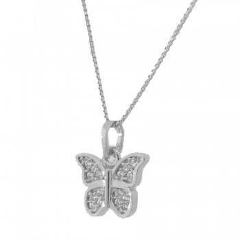 Colar borboleta pequena zirconia cristal, 5x6mm, Prata. 361446