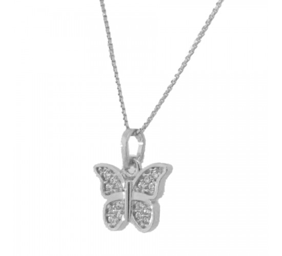 Colar borboleta pequena zirconia cristal, 5x6mm, Prata. 361446