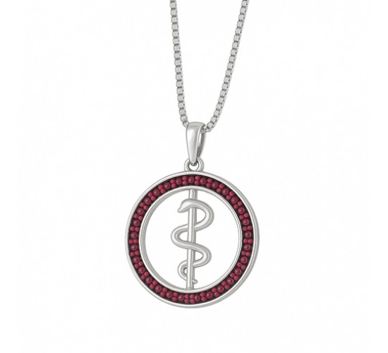 Colar profissao odontologia zirconia vermelho escuro, Prata.  361482
