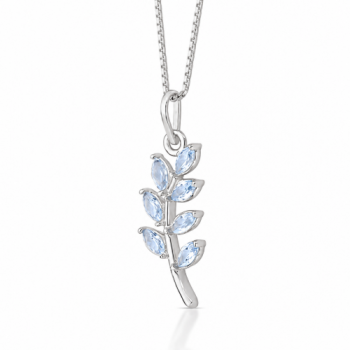 Colar ramo com folhas navete azul claro, 16x4mm, Prata. 361498