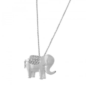 Colar elefante com detalhes zirconia cristal, Prata. 361571