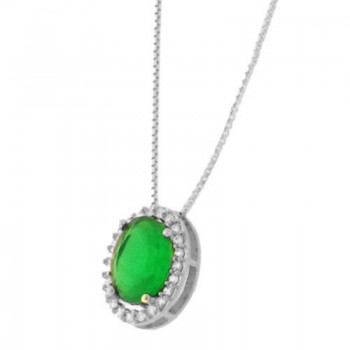 Colar oval pedra maior verde esmeralda com zirconia cristal em volta, 6x4mm, Prata. 361625 Colar oval pedra maior verde esmeralda com zirconia cristal em volta, 6x4mm, Prata. 361625
