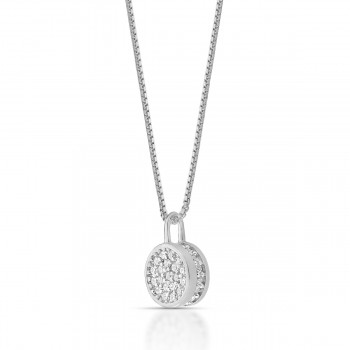 Colar chuveiro redondo pequeno zirconia cristal em cima e em volta, prata. 361630