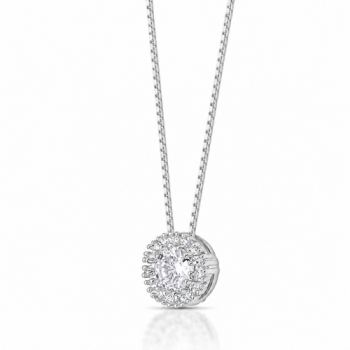 Colar chuveiro redondo pedra maior cristal com zirconia cristal em volta. 4mm, prata. 361655