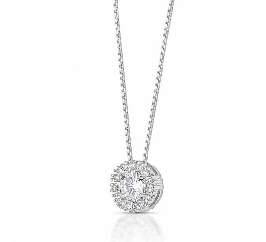 Colar chuveiro redondo pedra maior cristal com zirconia cristal em volta. 4mm, prata. 361655