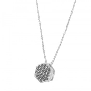 Colar sextavado menor zirconia negra. 3x3mm, prata. 361663