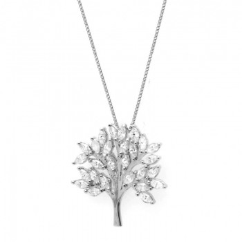 Colar arvore navete cristal, 15x14mm, Prata. 361687