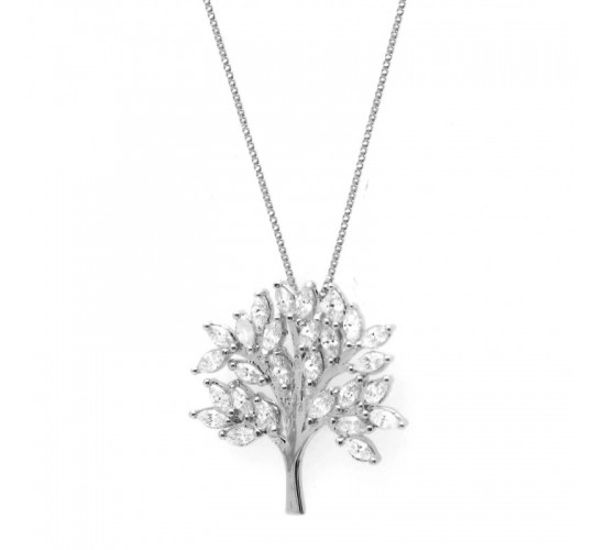 Colar arvore navete cristal, 15x14mm, Prata. 361687