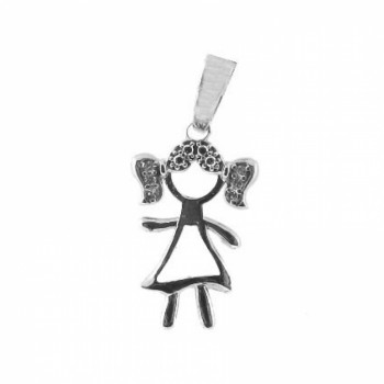 Pingente menina vazada com maria chiquinha zirconia cristal, Prata.  361703