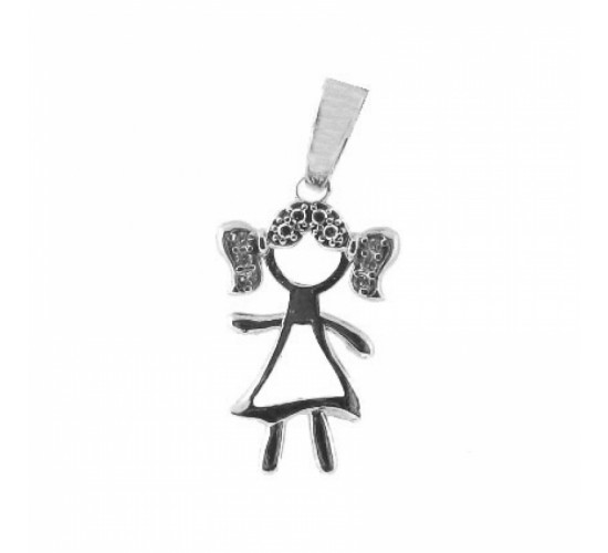 Pingente menina vazada com maria chiquinha zirconia cristal, Prata.  361703