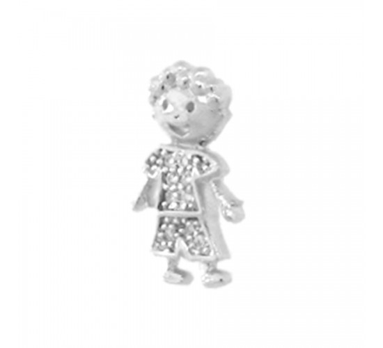 Pingente menino pequeno com shorts e blusa zirconia cristal, Prata. 361713