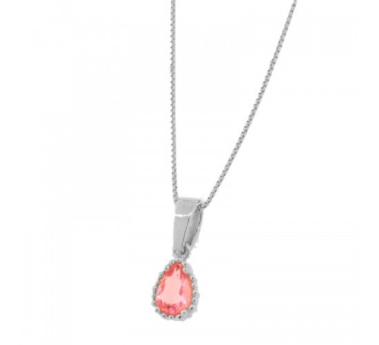 Colar pedra gota rosa claro, Prata. 361737