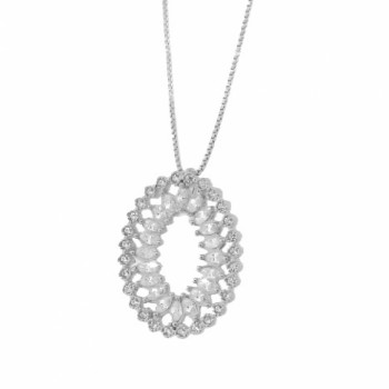 Colar oval navete cristal com zirconia cristal em volta. 16x12mm, prata. 361767