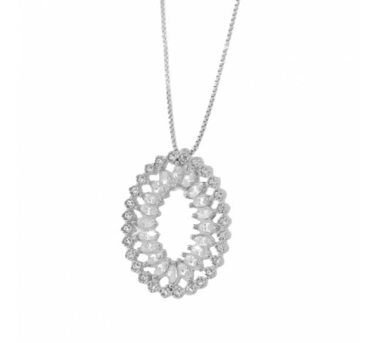 Colar oval navete cristal com zirconia cristal em volta. 16x12mm, prata. 361767