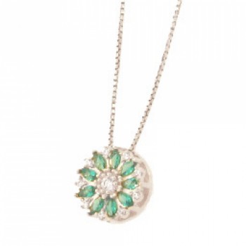 Colar flor navete verde paraiba com miolo zirconia cristal, 5mm, Prata. 361792
