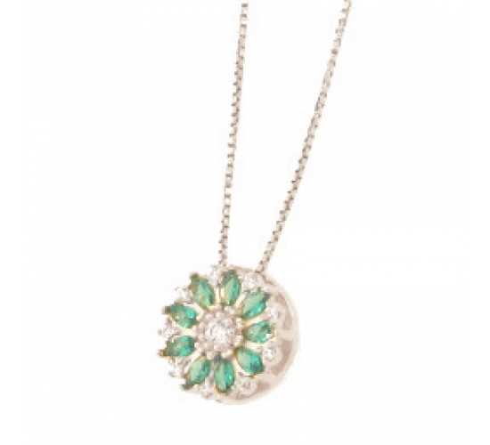 Colar flor navete verde paraiba com miolo zirconia cristal, 5mm, Prata. 361792