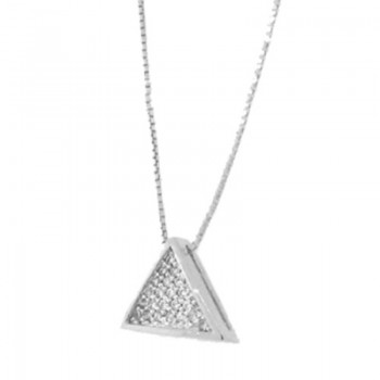 Colar chuveiro triangulo pequeno zirconia cristal. 5x5mm prata. 361801