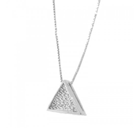 Colar chuveiro triangulo pequeno zirconia cristal. 5x5mm prata. 361801