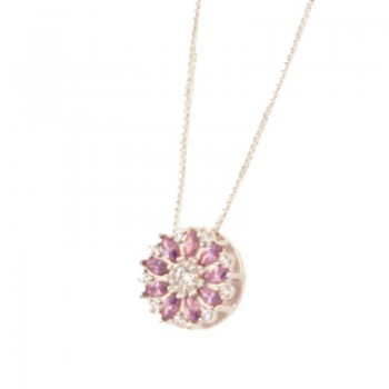 Colar flor navete lilas com miolo zirconia cristal, Prata. 361802