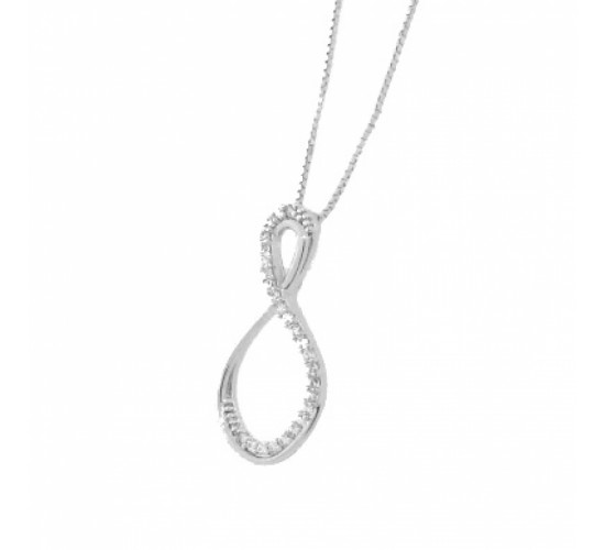 Colar infinito liso e zirconia cristal. 17x6mm, prata. 361803