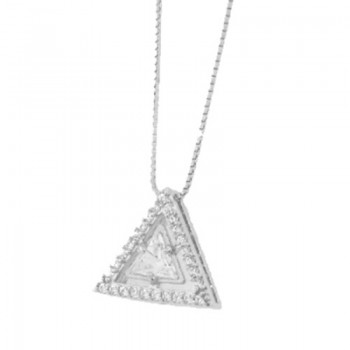 Colar triangulo com zirconia cristal em volta. 7x8mm, prata. 361808