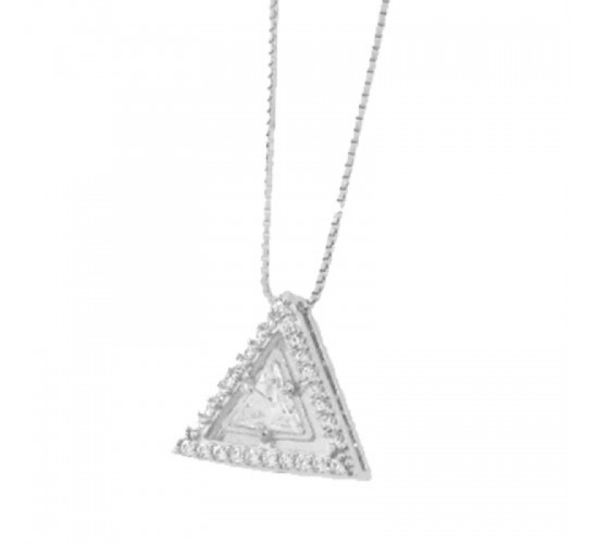 Colar triangulo com zirconia cristal em volta. 7x8mm, prata. 361808
