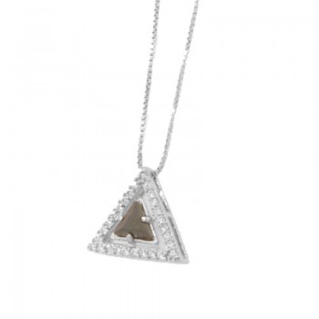 Colar triangulo com pedra maior negra e zirconia cristal em volta. 7x8mm, prata. 361809