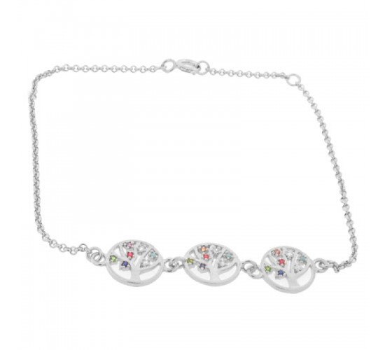 Pulseira com 3 arvores da vida coloridas, Prata.  361823
