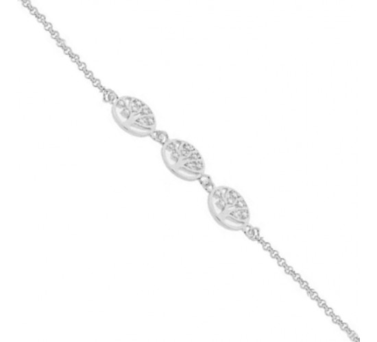 Pulseira com 3 arvores da vida zirconia cristal, Prata. 361824