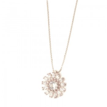 Colar flor com petalas navete cristal e miolo zirconia cristal, 6mm, Prata. 361826