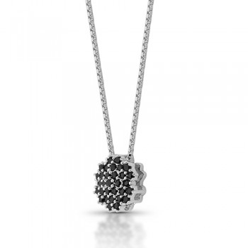 Colar chuveiro 6 lados zirconia negra. 3x2mm, prata. 361856