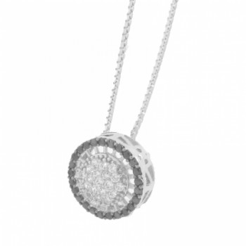 Colar redondo vazado com zirconia cristal no centro e negra em volta. 6mm, prata. 361870