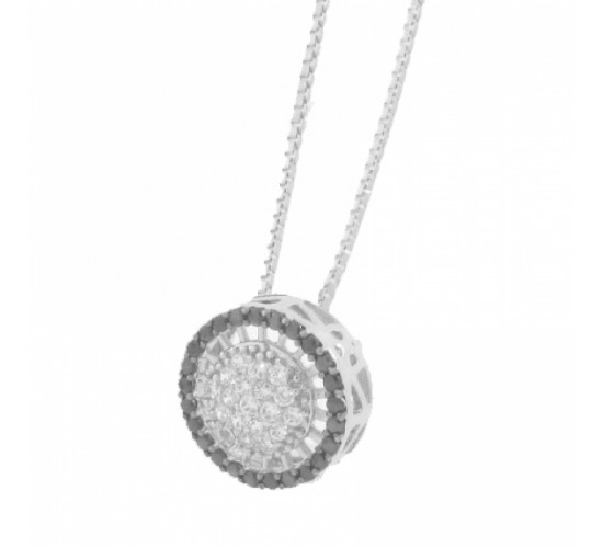 Colar redondo vazado com zirconia cristal no centro e negra em volta. 6mm, prata. 361870