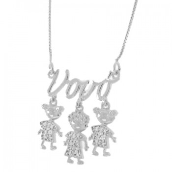 Colar vovo 1 menino e 2 meninas pendurados, Prata. 361879
