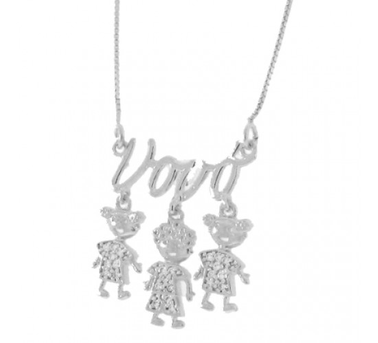Colar vovo 1 menino e 2 meninas pendurados, Prata. 361879
