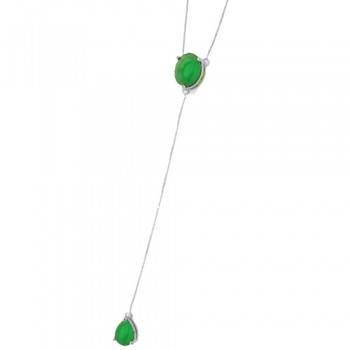 Colar gravatinha zirconia verde, prata. 361915