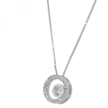 Colar circulo vazado zirconia cristal com zirconia maior cristal no centro. 5mm, prata. 361943
