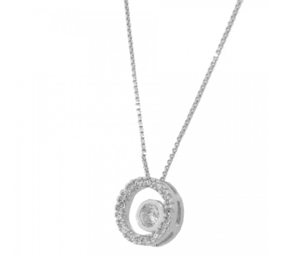 Colar circulo vazado zirconia cristal com zirconia maior cristal no centro. 5mm, prata. 361943