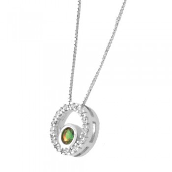 Colar circulo vazado zirconia cristal com zirconia maior verde no centro. 5mm, prata. 361946