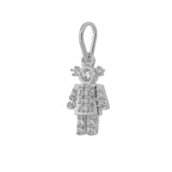 Pingente menina pequeno zirconia cristal, Prata. 361990