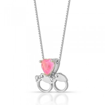 Colar 2 meninas com pedra de coracao rosa leitoso, prata. 362000 Colar 2 meninas com pedra de coracao rosa leitoso, prata. 362000