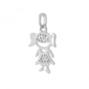 Pingente menina pequena zirconia cristal, Prata. 362017