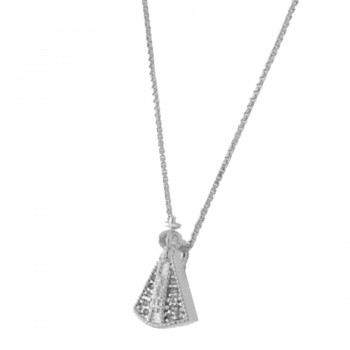 Colar Nsa Sra Aparecida pequeno zirconia cristal, 7x3mm, Prata. 362023