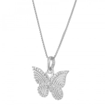 Colar borboleta menor vazada, zirconia branca em volta  6x10mm, Prata. 3620270