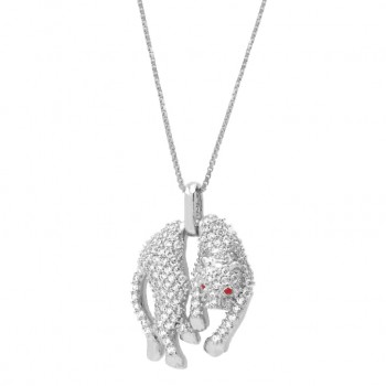 Colar Pantera menor toda cravejada com zirconia branca e olhos vermelho rubi, 14x12mm, Prata. 3620400