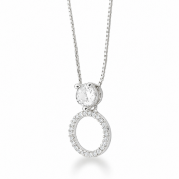 Colar redondo zirconia cristal, pedra maior cristal, corrente 45cm. 12x6mm, prata. 3620520