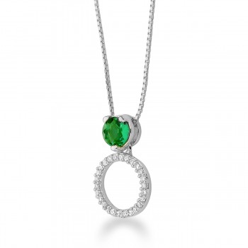 Colar redondo zirconia cristal, pedra maior verde esmeralda, corrente 45cm. 12x6mm, prata. 3620528